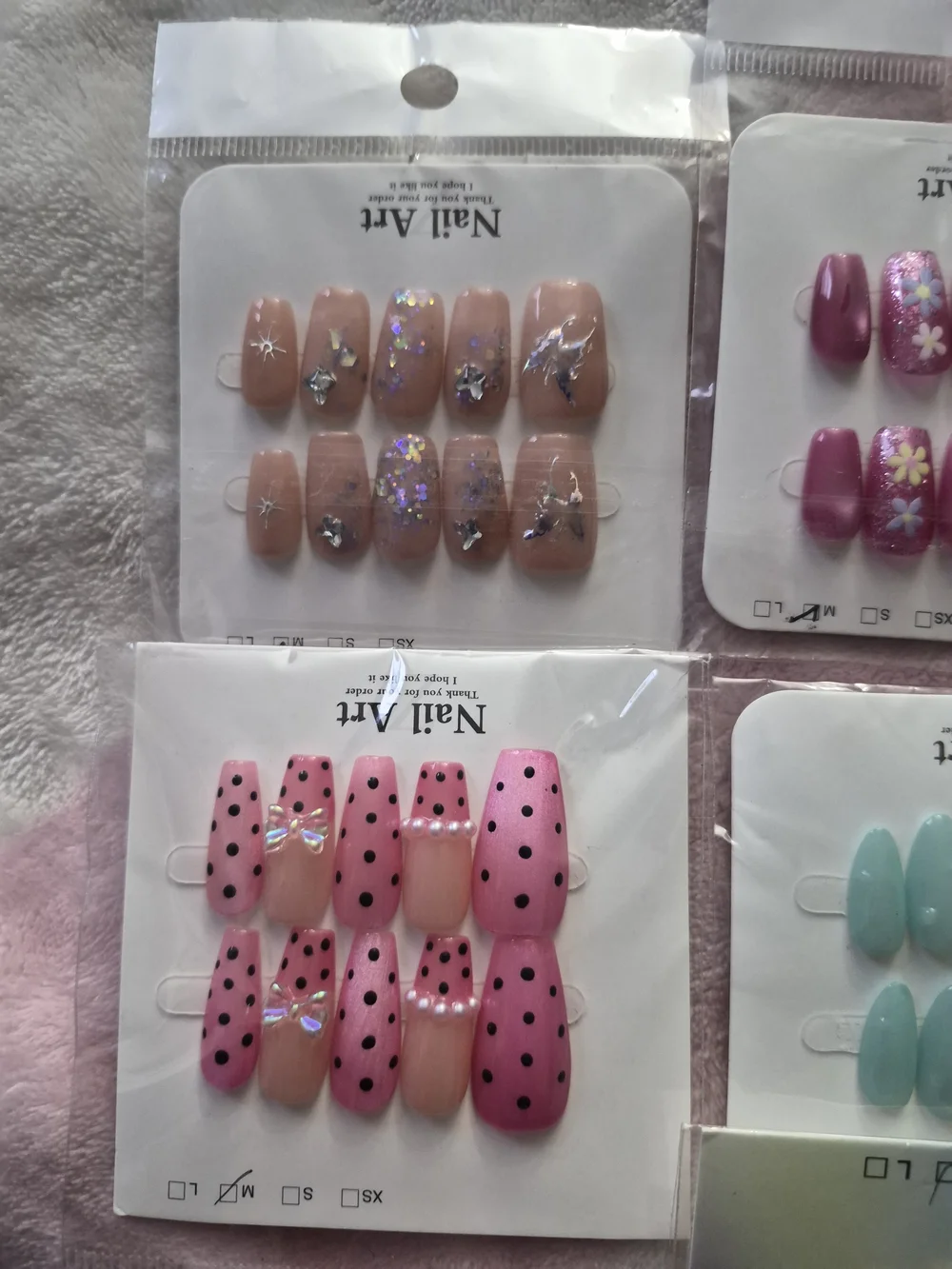 Assorted Press-On Nail Sets – Pink, Purple, Black, Mint, Yellow, Nude